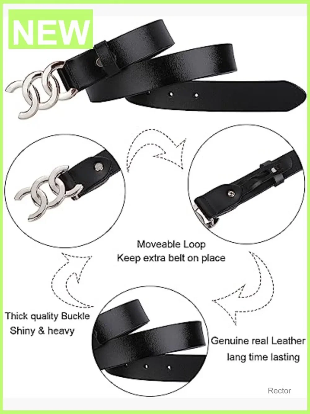 Genuine Leather Belt with Gold/Silver Buckle - Fits Waist 24-41